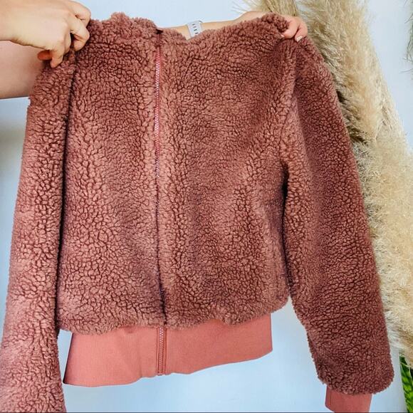FABLETICS Rust Brown Toffee Summit Sherpa Jacket Zip Up Hoodie Sweatshirt XL Alo - Picture 5 of 9